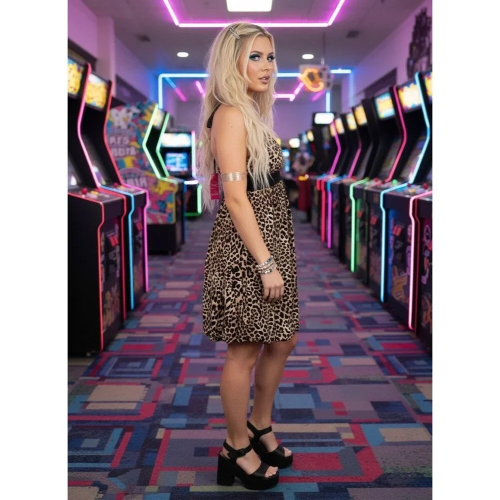 Vintage NWT Candies Leopard Halter Mini Dress S| Y2K Bimbocore McBling Fairycore - Picture 5 of 16